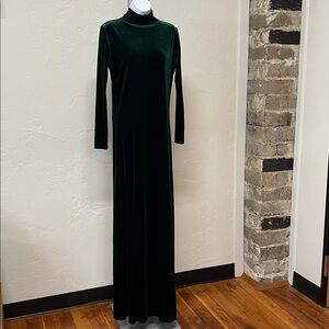 Dark Green Velvet Mock Neck Long Sleeve Maxi Pencil Dress by Desir Couture
